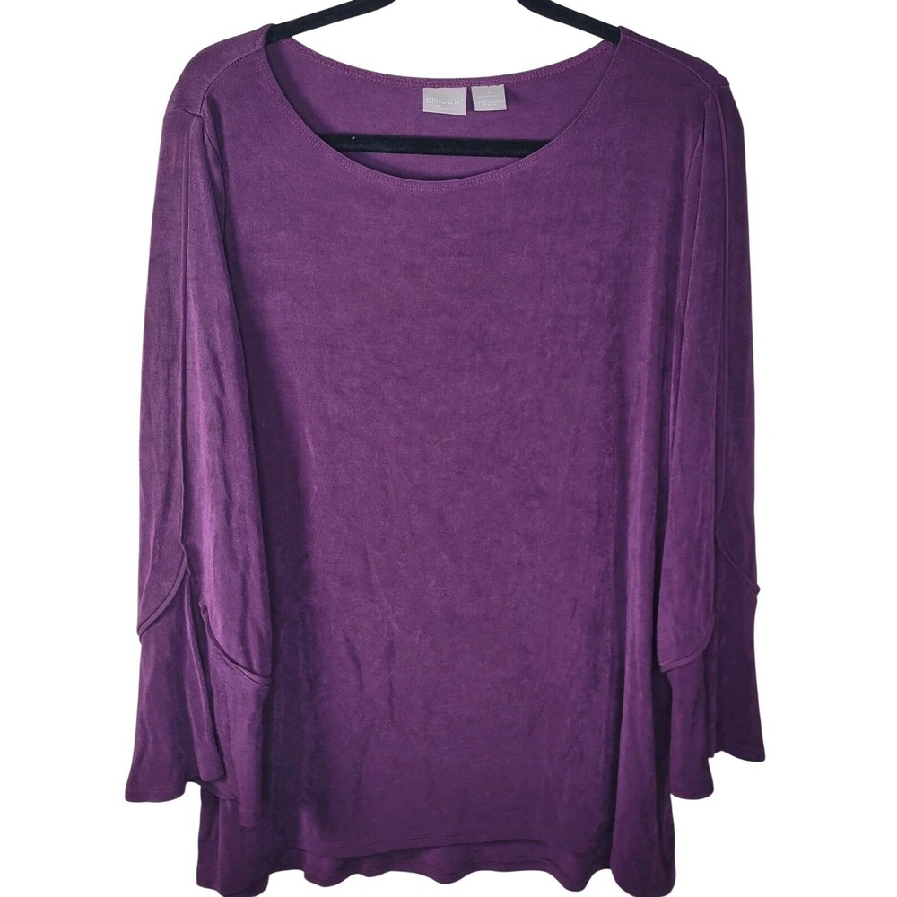 Chico's TRAVELERS Liquid Knit Flare Bell 3/4 Sleeve Women's Sz 3 (16/18) Travel